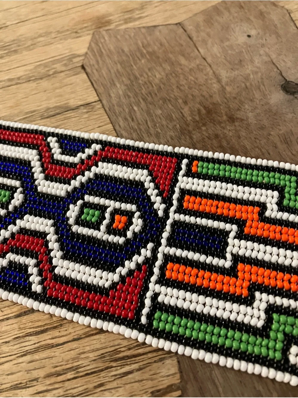 Handcrafted Beaded Neck Strap in Red, Green, Orange & Blue